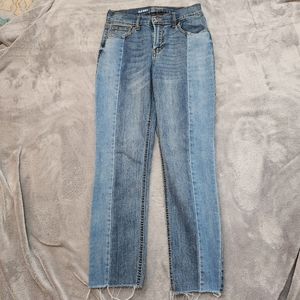 Old Navy Denim Stretch Jeans 2 Tone Color Front Fray Hem Size 4